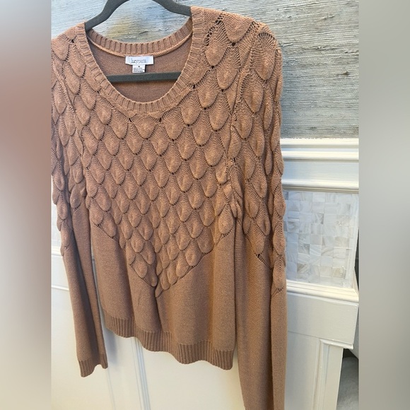 Anthropologie Lucy Paris joia scalloped sweater medium beige tan neutral - Picture 13 of 17